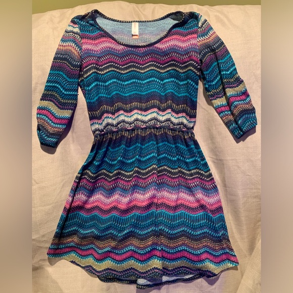 Cute colorful comfy Chevron stripe print dress sz L denim top shirt blue purple - Picture 9 of 16
